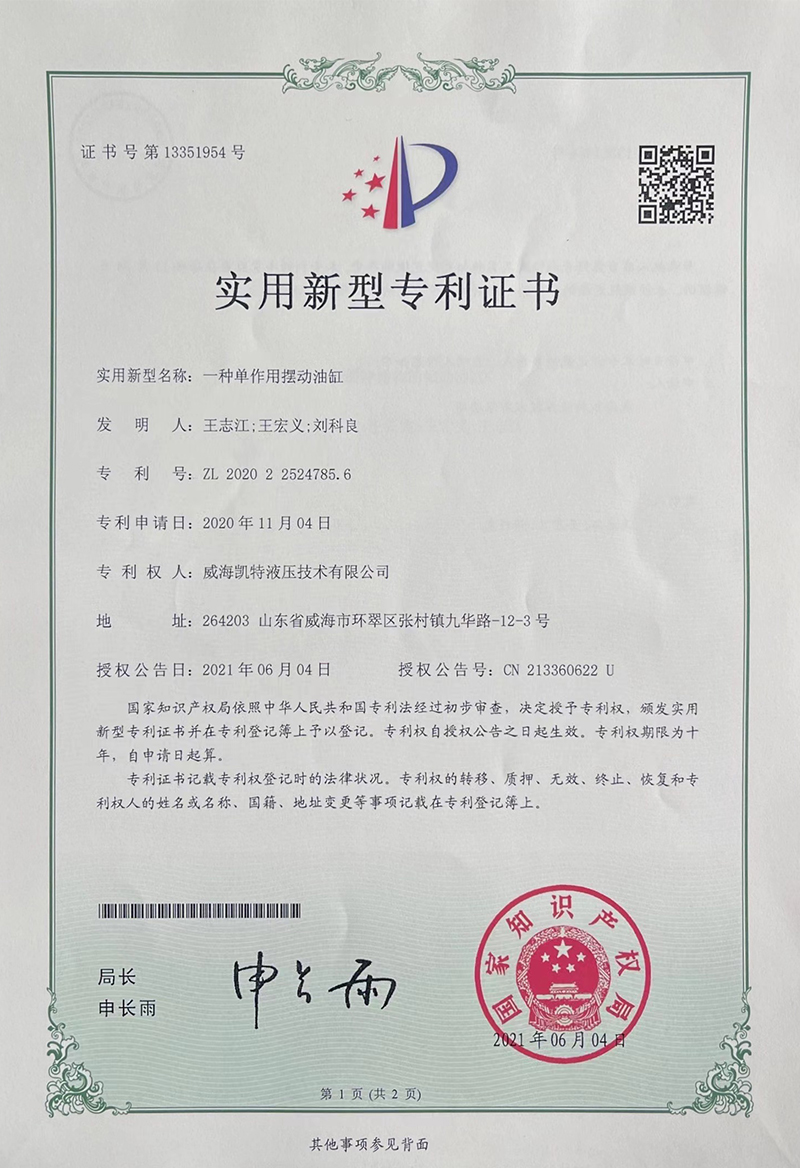 一种单作用摆动油缸-实用新型专利